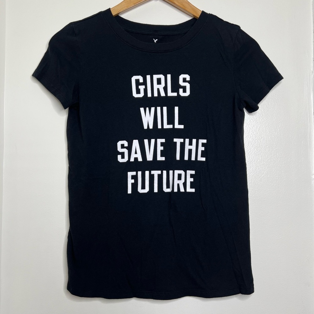 American Eagle AEO Soft & Sexy T Black Tee Shirt Size XS Girl Power Slogan